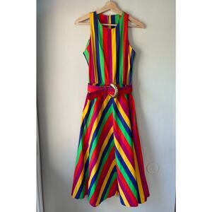 Betsy’s Things Multicolor Striped Fit & Flare Midi Dress – Size 5 (80s/90s)